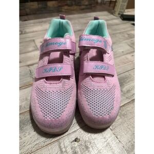 Aimoge Kids Roller Shoes Pink Teal Retractable Wheel Skate Sneakers Size5.5/ 38